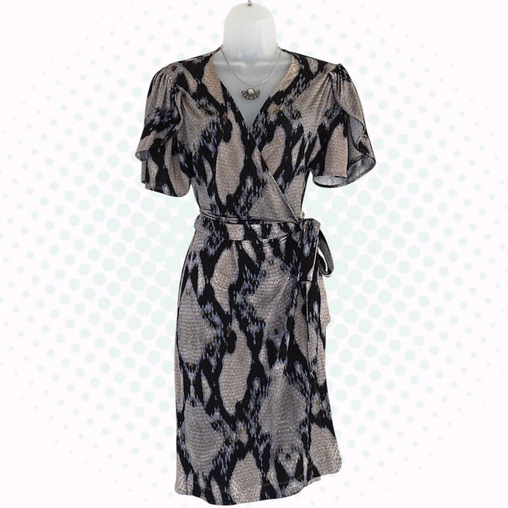 Vintage Y2K Roberto Cavalli Tan Snakeskin Print Midi Wrap Dress Size IT 40